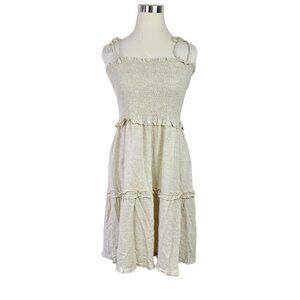 Wild Fable M medium Linen Blend Smocked Tiered Sundress beige cream